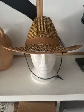 Woven Straw Wide-Brim Hat with Chin Cord - Brown